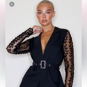 NWT Black Woven Lace Sleeve Belt Blazer-S